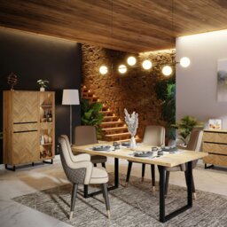 Rackhams Nikomedes Display Cabinet in Spica Oak/Matt Black/Bartex Oak - Full Assembly Required - Spica Oak &  Black & Bartex Oak - Matt - thumbnail 4