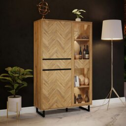 Rackhams Nikomedes Display Cabinet in Spica Oak/Matt Black/Bartex Oak - Full Assembly Required - Spica Oak &  Black & Bartex Oak - Matt - thumbnail 5