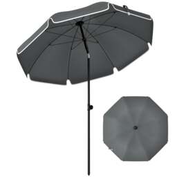 Rackhams 1.8 m Beach Umbrella Parasol with Sand Anchor, Tilt - Beach Umbrella - Grey and White - thumbnail 3