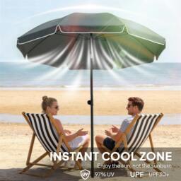 Rackhams 1.8 m Beach Umbrella Parasol with Sand Anchor, Tilt - Beach Umbrella - Grey and White - thumbnail 6