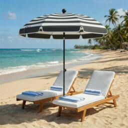 Rackhams 1.8 m Beach Umbrella Parasol with Sand Anchor, Tilt - Beach Umbrella - Grey and White - thumbnail 1