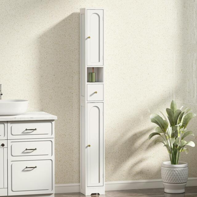 Rackhams 20cm Slim Bathroom Storage Cabinet with Adjustable Shelves White - White - Tall Bathroom Cabinet - 20W x 20D x 185H cm - image 1