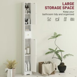 Rackhams 20cm Slim Bathroom Storage Cabinet with Adjustable Shelves White - White - Tall Bathroom Cabinet - 20W x 20D x 185H cm - thumbnail 3