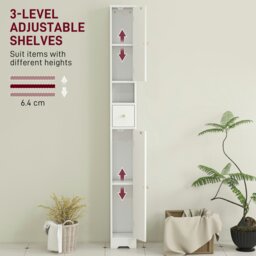 Rackhams 20cm Slim Bathroom Storage Cabinet with Adjustable Shelves White - White - Tall Bathroom Cabinet - 20W x 20D x 185H cm - thumbnail 4