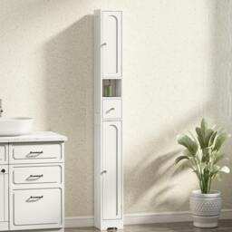 Rackhams 20cm Slim Bathroom Storage Cabinet with Adjustable Shelves White - White - Tall Bathroom Cabinet - 20W x 20D x 185H cm