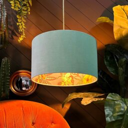 "Rackhams Thistle Botanical Garden Silhouette Lampshade in Sea Green Velvet - Ceiling Pendant / Arc Lamp - 70cm diameter x 25cm Height (27"" x 10"")" - thumbnail 2