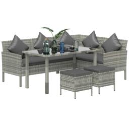 Rackhams 5Pcs Rattan Dining Corner Sofa Set, Garden Furniture Set, Dark Grey - thumbnail 2