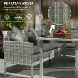 Rackhams 5Pcs Rattan Dining Corner Sofa Set, Garden Furniture Set, Dark Grey - thumbnail 4