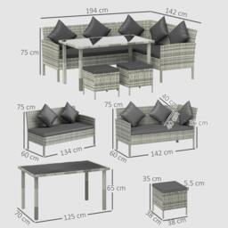 Rackhams 5Pcs Rattan Dining Corner Sofa Set, Garden Furniture Set, Dark Grey - thumbnail 3