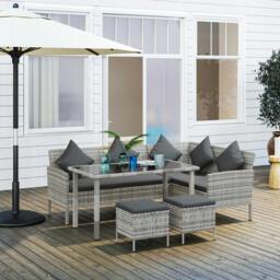 Rackhams 5Pcs Rattan Dining Corner Sofa Set, Garden Furniture Set, Dark Grey - thumbnail 1