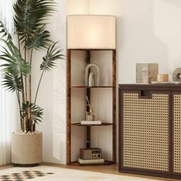 Rackhams Corner Modern Floor Lamp with Shelves for Living Room, Rustic Brown - Bulb not included - MDF, linen (polyester) - Floor lamp