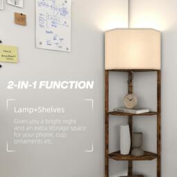 Rackhams Corner Modern Floor Lamp with Shelves for Living Room, Rustic Brown - Bulb not included - MDF, linen (polyester) - Floor lamp - thumbnail 5
