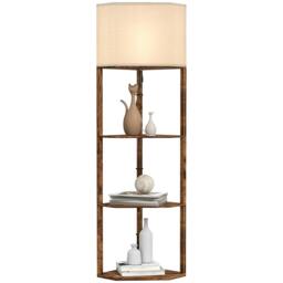 Rackhams Corner Modern Floor Lamp with Shelves for Living Room, Rustic Brown - Bulb not included - MDF, linen (polyester) - Floor lamp - thumbnail 3