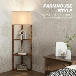 Rackhams Corner Modern Floor Lamp with Shelves for Living Room, Rustic Brown - Bulb not included - MDF, linen (polyester) - Floor lamp - thumbnail 6