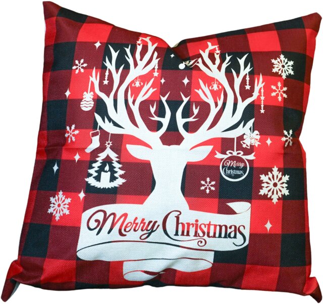 Rackhams Christmas Cushion, Black/Red Plaid Stag (45x45cm)
