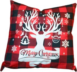 Rackhams Christmas Cushion, Black/Red Plaid Stag (45x45cm)