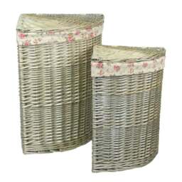 Rackhams Small Antique Wash Corner Linen Basket with Garden Rose Lining - thumbnail 2