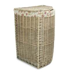 Rackhams Small Antique Wash Corner Linen Basket with Garden Rose Lining - thumbnail 1