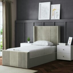 Rackhams Elara Ottoman Bed with Winged Panel Headboard - Beige - Single / 3ft - thumbnail 1