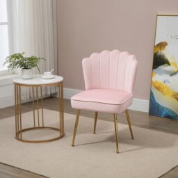 Rackhams Velvet-Feel Shell Accent Chair Home Bedroom Lounge - Pink - Velvet-touch Polyester, Steel