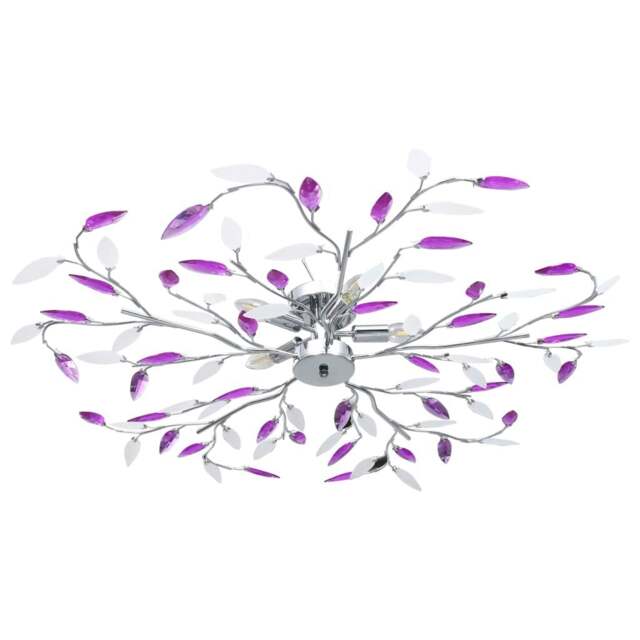 Rackhams Ceiling Lamp with Acrylic Crystal Leaf Arms for 5 E14 Bulbs Purple