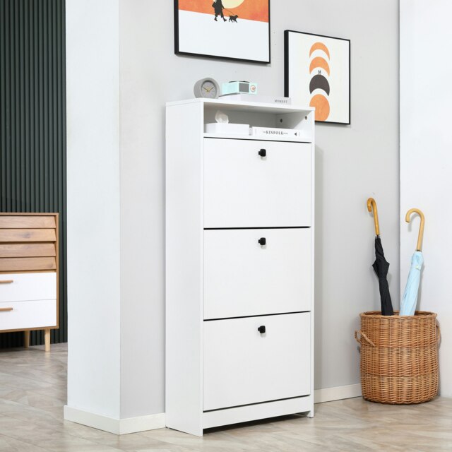 Rackhams Shoe Storage Cabinet Footwear Organiser Space-saving w/ 3 Drawers -White - image 1