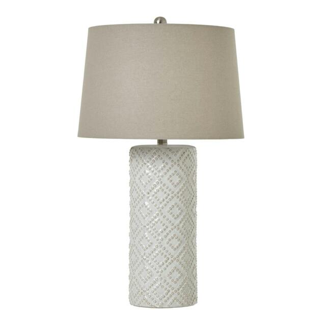 Rackhams Beaded Ceramic Table Lamp (UK Plug) - White - 71cm x 40cm x 40cm - White - 100% Mixed - image 1