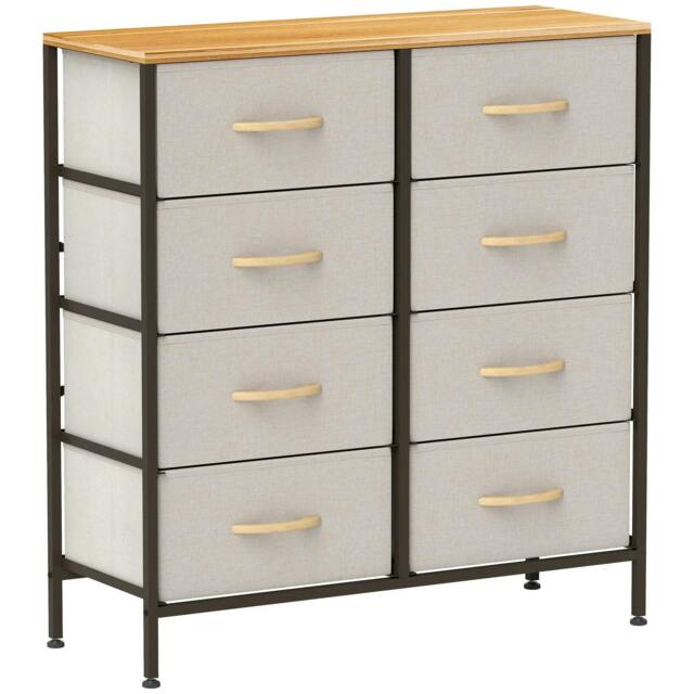 Rackhams Fabric Chest of Drawers, Industrial Bedroom Dresser with 8 Fabric Drawers, Steel Frame and Wooden Top for Nursery, Living Room, Hallway, Cream White
