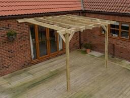Rackhams Wall Mounted Wooden Pergola Kit - Champion Design - Rustic Brown - 3m x 4.8m - thumbnail 6