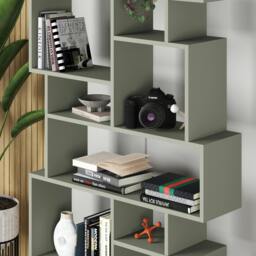 Rackhams Karmato Modern Bookcase Display Unit with 10 Compartments 168.5cm Tall - Ash Green - thumbnail 1