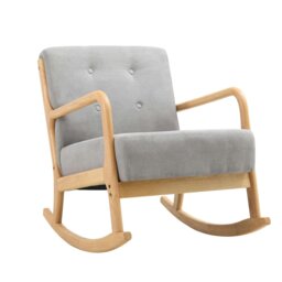 Rackhams Linen Rocking Chair Upholstered Seat Lounge Chair Grey - Natural Wood Runner - thumbnail 4