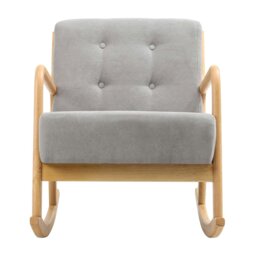 Rackhams Linen Rocking Chair Upholstered Seat Lounge Chair Grey - Natural Wood Runner - thumbnail 2