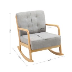 Rackhams Linen Rocking Chair Upholstered Seat Lounge Chair Grey - Natural Wood Runner - thumbnail 3