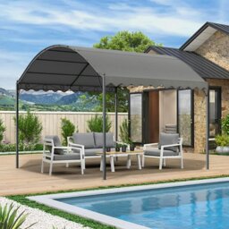 Rackhams 9ft Metal Arched Pergola with Shade Outdoor Dark Grey - thumbnail 1