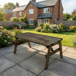 Rackhams Victoria Rounded Wooden Garden Table, Outdoor Picnic Dining Desk - Rustic Finish - Included assembly - 90cm - thumbnail 1