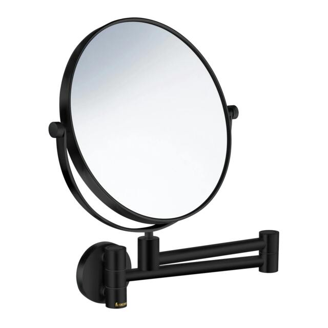 Rackhams Matt Black Double Sided Mirror - Wall Mounted Extendable Swing Arm Swivel 7x Magnification Bathroom Makeup or Shaving