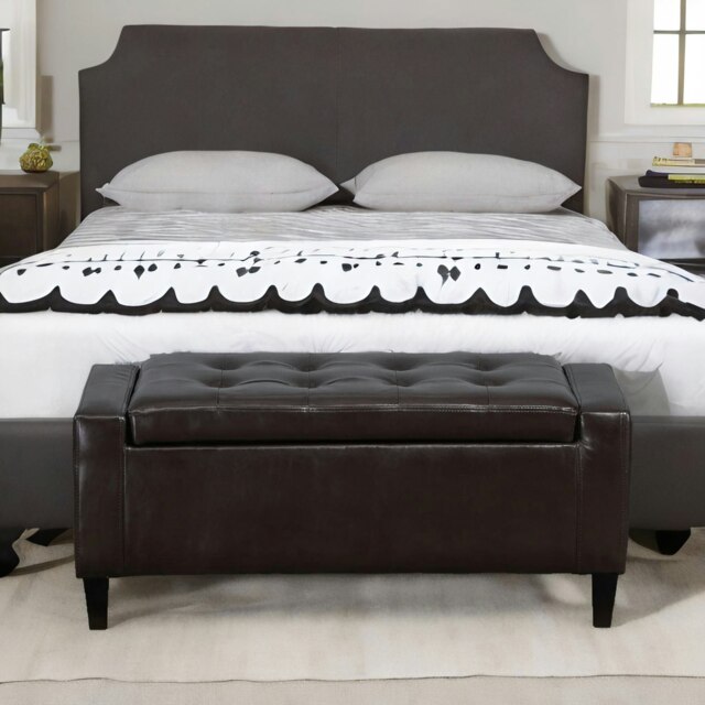 Rackhams Tufted Faux Leather Ottoman Bench Seat With Storage Brown - image 1