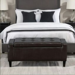 Rackhams Tufted Faux Leather Ottoman Bench Seat With Storage Brown - thumbnail 2