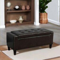 Rackhams Tufted Faux Leather Ottoman Bench Seat With Storage Brown - thumbnail 6