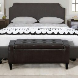 Rackhams Tufted Faux Leather Ottoman Bench Seat With Storage Brown - thumbnail 1