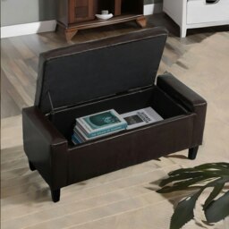 Rackhams Tufted Faux Leather Ottoman Bench Seat With Storage Brown - thumbnail 3