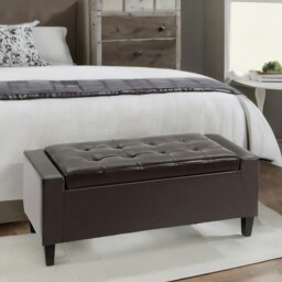 Rackhams Tufted Faux Leather Ottoman Bench Seat With Storage Brown - thumbnail 4