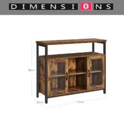 Rackhams Rustic Sideboard Buffet Table with Glass Doors – Storage Cabinet with Adjustable Shelves - thumbnail 4