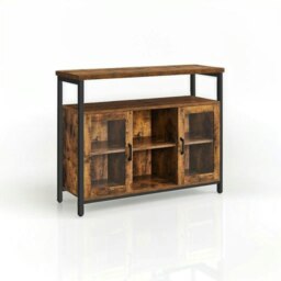 Rackhams Rustic Sideboard Buffet Table with Glass Doors – Storage Cabinet with Adjustable Shelves - thumbnail 3