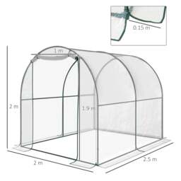Rackhams Walk-in Polytunnel Greenhouse with Roll-up Door Transparent Tunnel Greenhouse with Steel Frame and PVC Cover, 2.5 x 2m - thumbnail 3