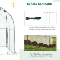 Rackhams Walk-in Polytunnel Greenhouse with Roll-up Door Transparent Tunnel Greenhouse with Steel Frame and PVC Cover, 2.5 x 2m - thumbnail 5