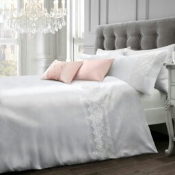 Rackhams Faux Silk Nouvelle Lace Duvet Cover & Pillowcase Set - White - Single