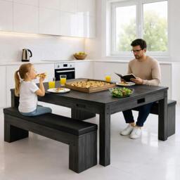 Rackhams 7-In-1 Games Table & Storage Benches x 2 - Grey - thumbnail 5