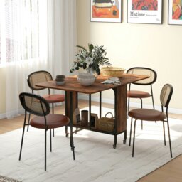 Rackhams Mobile Drop Leaf Dining Table on Wheels with Storage Shelf - Rustic Brown - thumbnail 1