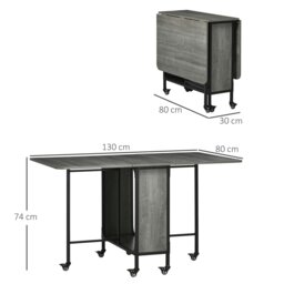 Rackhams Mobile Drop Leaf Dining Table on Wheels with Storage Shelf - Rustic Brown - thumbnail 4
